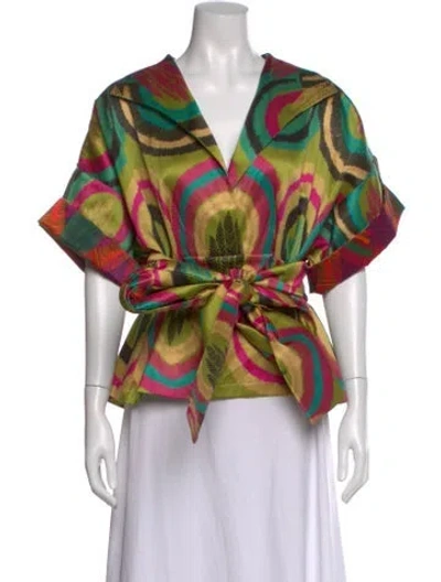 Pre-owned Rianna + Nina Printed V-neck Top W/ Tags In Multi