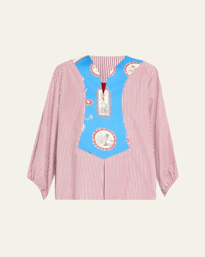 Rianna + Nina Selma Stripe Light Tependris Blouse In Olympic Blue