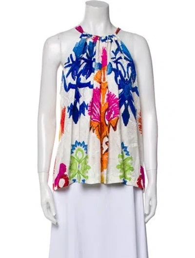 Pre-owned Rianna + Nina Silk Floral Print Blouse In White