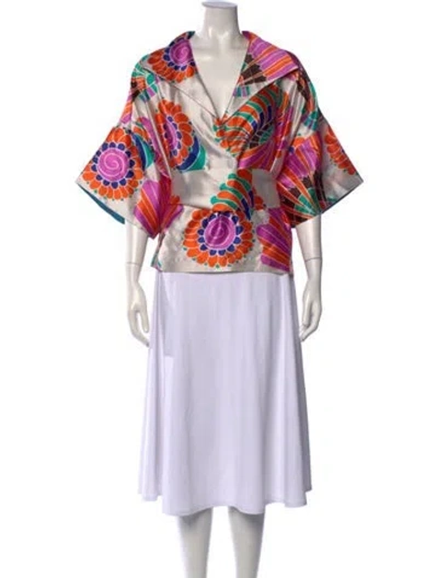 Pre-owned Rianna + Nina Silk Floral Print Top In Orange