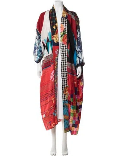 Pre-owned Rianna + Nina Silk Graphic Print Robe In Red