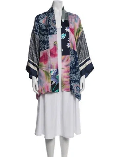 Pre-owned Rianna + Nina Silk Patterned Robe In Blue