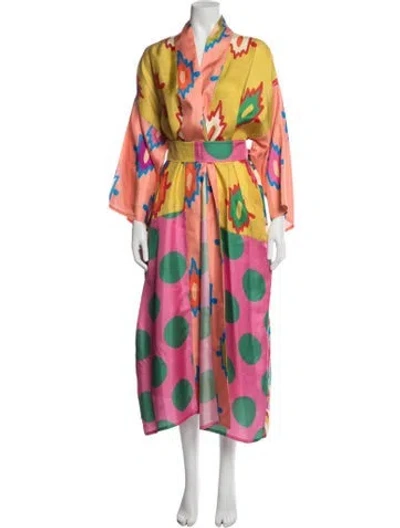 Pre-owned Rianna + Nina Silk Patterned Robe In Pink