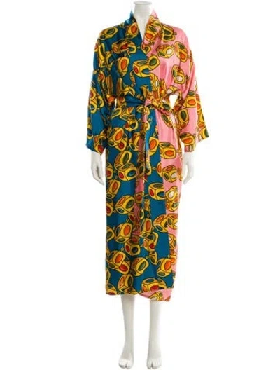 Pre-owned Rianna + Nina Silk Printed Robe In Pink