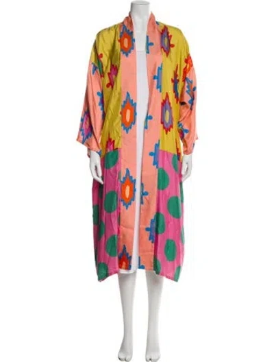 Pre-owned Rianna + Nina Silk Printed Robe In Pink