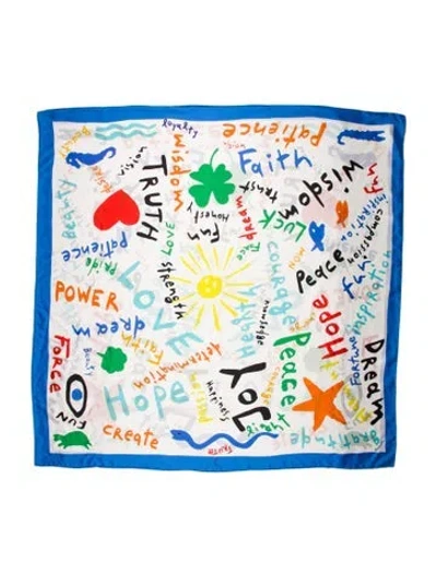 Pre-owned Rianna + Nina Silk Printed Shawl In Blue