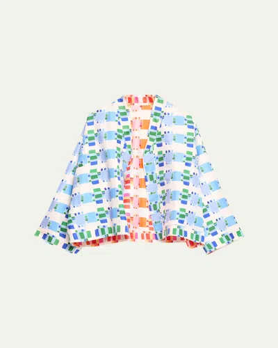 Rianna + Nina Tina Reversible Geometric Kakanias Kimono Jacket In Collier Pinkblue