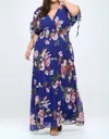 Ricarica Curvy Kimono Sleeves Maxi Dress In Navy In Blue