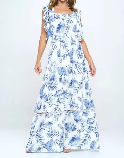 Ricarica Floral Print Maxi Dress In Blue