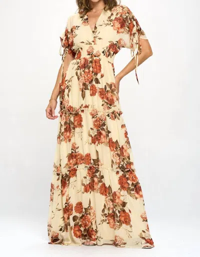 Ricarica Kimono Sleeves Maxi Dress In Cream In White