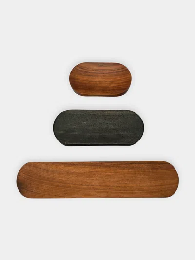 Riccardo Monte Hand-carved Walnut Table Centrepieces (set Of 3)  Abask Gift Set In Brown