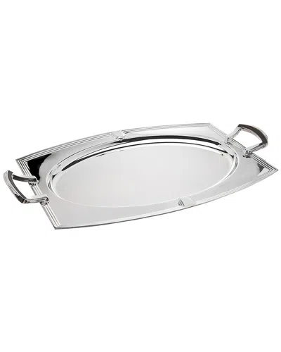 Ricci Argentieri Art Deco Silver Plated Oval Handled Tray In Gray