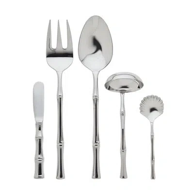 Ricci Argentieri Ricci Bamboo 5-piece Flatware Serving Set In Silver