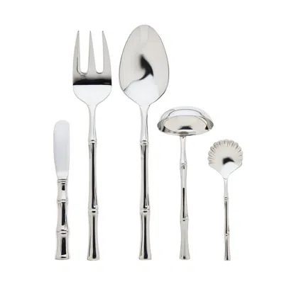 Ricci Argentieri Bamboo Mirrored 18/10 5 Piece Hostess Set In Stainless In Silver