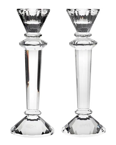 Ricci Argentieri Classic Round Crystal Tapered Candle Holder Set In Gray