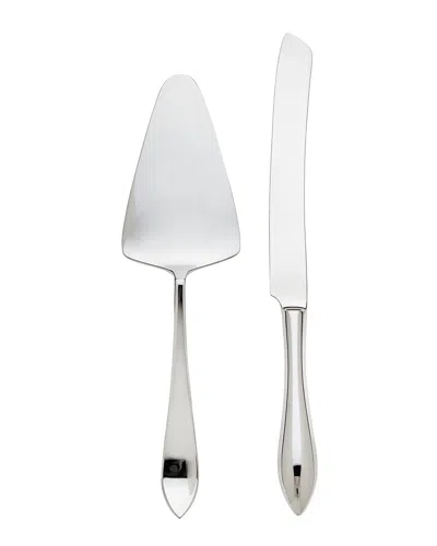 Ricci Argentieri Contorno 18/10 Stainless Steel Satin 2pc Cake Knife & Server Set In Gray