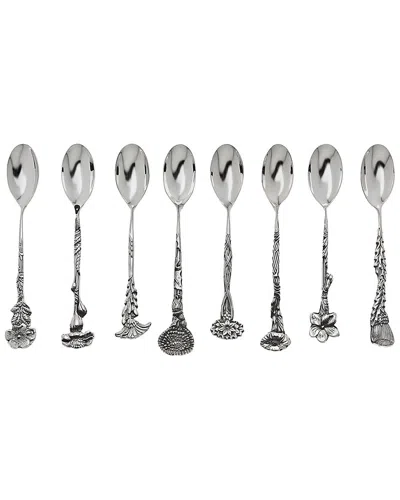 Ricci Argentieri Epns Silver Plated Floral Coffee Spoon. Set Of 8 In Black