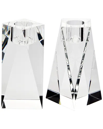 Ricci Argentieri Freedom Prism Crystal Tapered Candle Holder Set In White