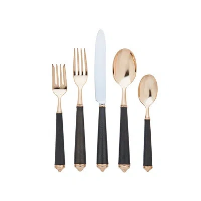 Ricci Argentieri Leopardo 5 Piece Flatware Set, Service For 1 In Black,rose Gold