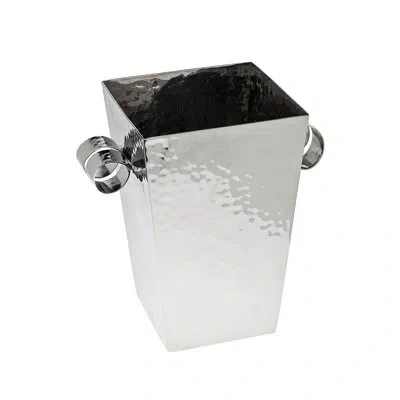 Ricci Argentieri Stainless Steel Hammered Handled Ice Bucket In Silver