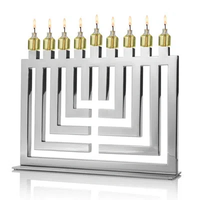 Ricci Argentieri Three Dimensional Suspension Stainless Steel Menorah In Silver