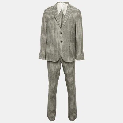 Pre-owned Ricci Di Florence Grey Pin Stripe Linen Blazer Suit Xl In Gray