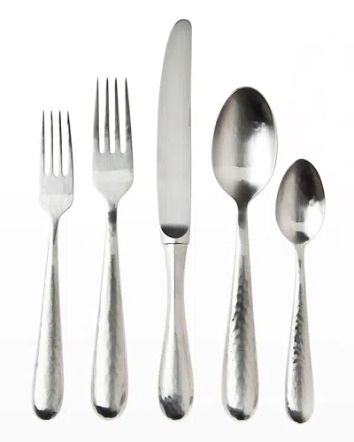 Ricci Silversmith 5-piece Florence Satin Hammered Flatware Set In Silver