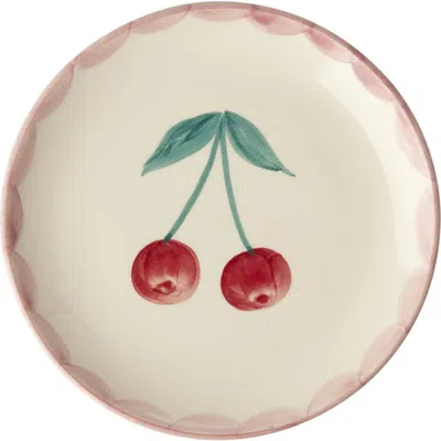 Rice By Rice Ceramic Cake Plate Hand Painted Cherries In Red