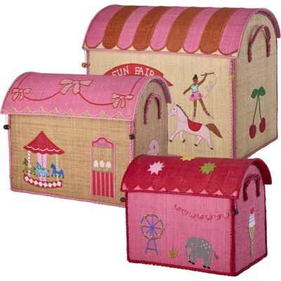 Rice By Rice Raffia Storage Baskets Fun Fair Set 3pc In Pink