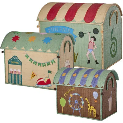 Rice By Rice Raffia Storage House Fun Fair Set 3pc In Brown