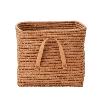 Rice By Rice Square Basket In Raffia In Brown