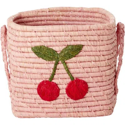 Rice By Rice Square Raffia Basket Cherry In Pink