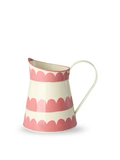 Rice Metal Jug Cream With Scallop Design In Red