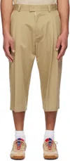 Rice Nine Ten Beige Three Quarter Chinos 2tuck Shorts In Beige