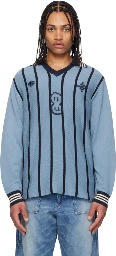 Rice Nine Ten Blue Knitting Long Sleeve Soccer Jersey Polo In Sax Blue