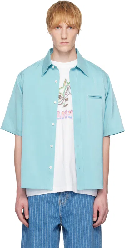 Rice Nine Ten Blue Medium-short Cupro Satin Shirt In Light Blue