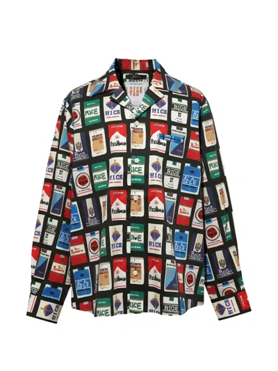 Rice Nine Ten Ciggy Graphic-print Open-collar Shirt In Black