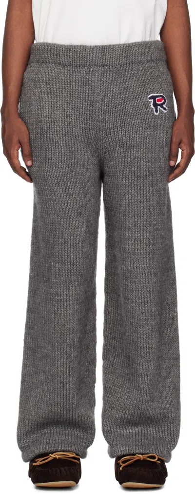 Rice Nine Ten Gray Hand Knitted Jersey Sweatpants In Dark Gray