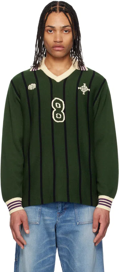 Rice Nine Ten Green Knitting Long Sleeve Soccer Jersey Polo In Forest Green