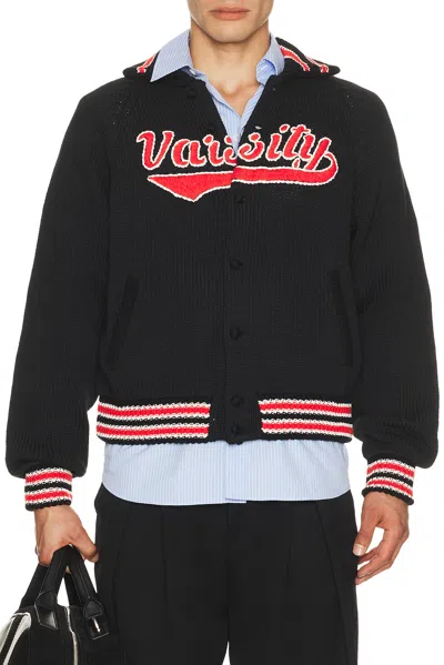 Rice Nine Ten Knitted Varsity Jacket In Black