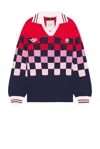 Rice Nine Ten Multicolor Checkrd Soccer Jersey Sweater In Navy