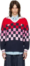 Rice Nine Ten Multicolor Checkrd Soccer Jersey Sweater In Navy