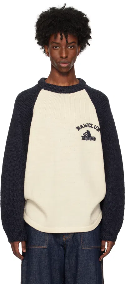 Rice Nine Ten Navy & Beige Hand Knitted Raglan Sweater