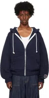 RICE NINE TEN NAVY HAND KNITTED ZIP HOODIE