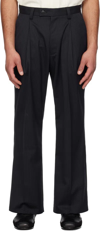 Rice Nine Ten Navy Loose Fit Trousers In Navy Pin Stripe