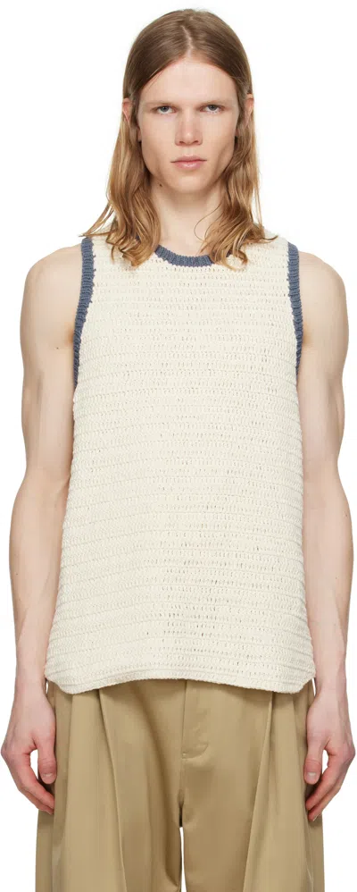 Rice Nine Ten Off-white Crochet Trim Tank Top In Metallic