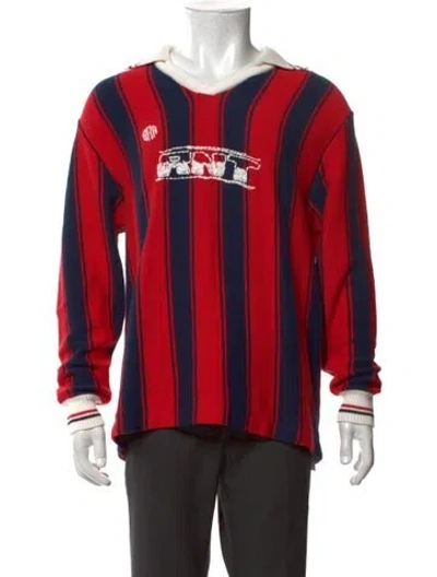 Pre-owned Rice Nine Ten Striped V-neck Pullover W/ Tags In Red