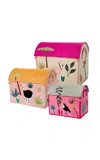 Rice - Set-of-three Raffia Storage Baskets - Pink In Multi