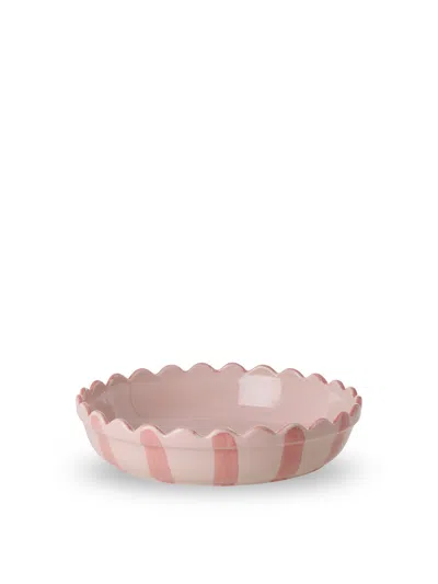 Rice Small Stoneware Pie Dish Pink With Coral Stripes