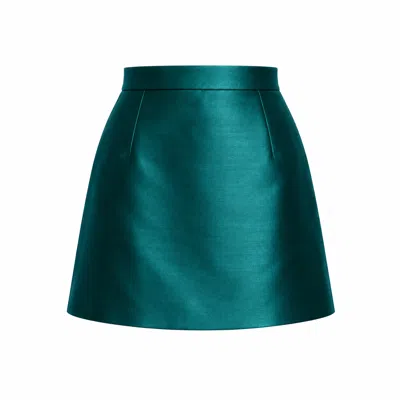 Richa Sharma Green / Blue Handcrafted Women's Teal Silk Mini Skirt In Green/blue
